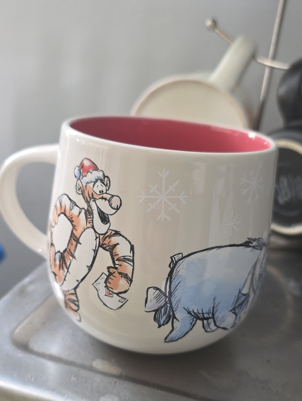 Holiday Winnie the Pooh Tigger & Eeyore Ceramic Mug - Pink Interior